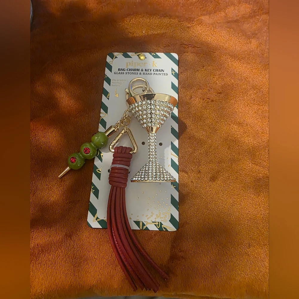 Piper Silver and Red Keychain with Green Beads